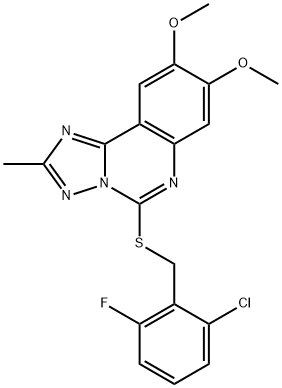 5-[(2-CHLORO-6-FLUOROBENZYL)SULFANYL]-8,9-DIMETHOXY-2-METHYL[1,2,4]TRIAZOLO[1,5-C]QUINAZOLINE Struktur