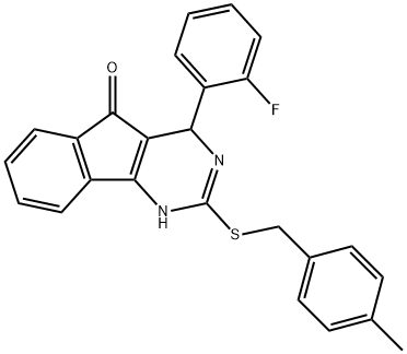 4-(2-FLUOROPHENYL)-2-[(4-METHYLBENZYL)SULFANYL]-1,4-DIHYDRO-5H-INDENO[1,2-D]PYRIMIDIN-5-ONE Struktur