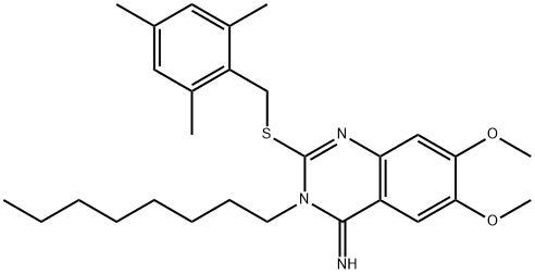 2-[(MESITYLMETHYL)SULFANYL]-6,7-DIMETHOXY-3-OCTYL-4(3H)-QUINAZOLINIMINE Struktur