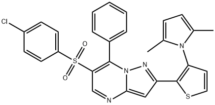 4-CHLOROPHENYL 2-[3-(2,5-DIMETHYL-1H-PYRROL-1-YL)-2-THIENYL]-7-PHENYLPYRAZOLO[1,5-A]PYRIMIDIN-6-YL SULFONE Struktur