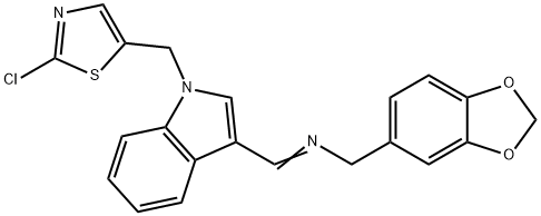 1,3-BENZODIOXOL-5-YL-N-((E)-(1-[(2-CHLORO-1,3-THIAZOL-5-YL)METHYL]-1H-INDOL-3-YL)METHYLIDENE)METHANAMINE Struktur