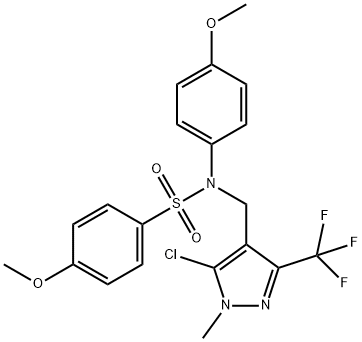 N-([5-CHLORO-1-METHYL-3-(TRIFLUOROMETHYL)-1H-PYRAZOL-4-YL]METHYL)-4-METHOXY-N-(4-METHOXYPHENYL)BENZENESULFONAMIDE Struktur