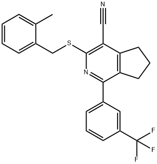 3-[(2-METHYLBENZYL)SULFANYL]-1-[3-(TRIFLUOROMETHYL)PHENYL]-6,7-DIHYDRO-5H-CYCLOPENTA[C]PYRIDINE-4-CARBONITRILE Struktur