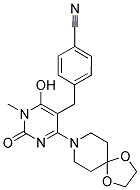 4-([4-(1,4-DIOXA-8-AZASPIRO[4.5]DEC-8-YL)-6-HYDROXY-1-METHYL-2-OXO-1,2-DIHYDROPYRIMIDIN-5-YL]METHYL)BENZONITRILE Struktur