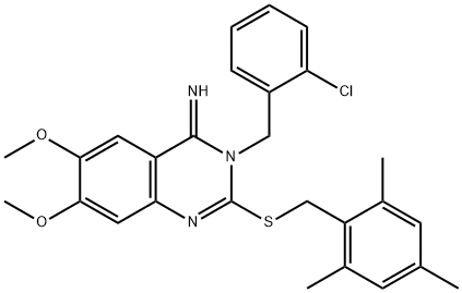 3-(2-CHLOROBENZYL)-2-[(MESITYLMETHYL)SULFANYL]-6,7-DIMETHOXY-4(3H)-QUINAZOLINIMINE Struktur