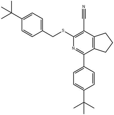 3-([4-(TERT-BUTYL)BENZYL]SULFANYL)-1-[4-(TERT-BUTYL)PHENYL]-6,7-DIHYDRO-5H-CYCLOPENTA[C]PYRIDINE-4-CARBONITRILE Struktur