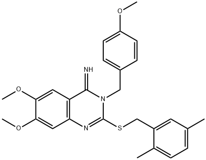 2-[(2,5-DIMETHYLBENZYL)SULFANYL]-6,7-DIMETHOXY-3-(4-METHOXYBENZYL)-4(3H)-QUINAZOLINIMINE Struktur