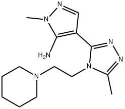 1-METHYL-4-[5-METHYL-4-(2-PIPERIDINOETHYL)-4H-1,2,4-TRIAZOL-3-YL]-1H-PYRAZOL-5-AMINE Struktur