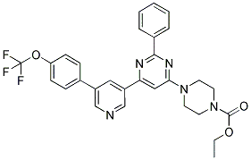 4-(2-PHENYL-6-[5-(4-TRIFLUOROMETHOXY-PHENYL)-PYRIDIN-3-YL]-PYRIMIDIN-4-YL)-PIPERAZINE-1-CARBOXYLIC ACID ETHYL ESTER Struktur