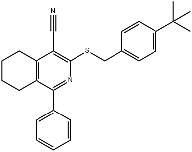 3-([4-(TERT-BUTYL)BENZYL]SULFANYL)-1-PHENYL-5,6,7,8-TETRAHYDRO-4-ISOQUINOLINECARBONITRILE Struktur