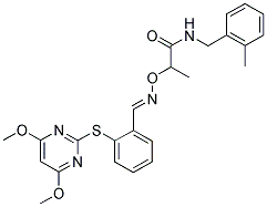 N-(2-METHYLBENZYL)-2-[2-AZA-1-OXA-3-[2-[(4,6-DIMETHOXYPYRIMIDIN-2-YL)THIO]PHENYL]PROP-2-ENYL]PROPANAMIDE Struktur