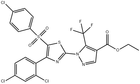 ETHYL 1-[5-[(4-CHLOROPHENYL)SULFONYL]-4-(2,4-DICHLOROPHENYL)-1,3-THIAZOL-2-YL]-5-(TRIFLUOROMETHYL)-1H-PYRAZOLE-4-CARBOXYLATE Struktur