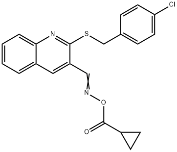 2-[(4-CHLOROBENZYL)SULFANYL]-3-(([(CYCLOPROPYLCARBONYL)OXY]IMINO)METHYL)QUINOLINE Struktur