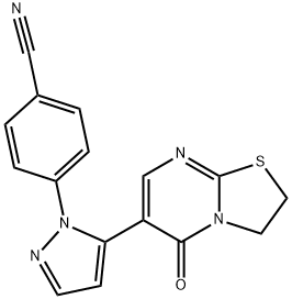 4-[5-(5-OXO-2,3-DIHYDRO-5H-[1,3]THIAZOLO[3,2-A]PYRIMIDIN-6-YL)-1H-PYRAZOL-1-YL]BENZENECARBONITRILE Struktur