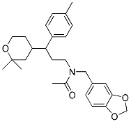 N-(BENZO[D][1,3]DIOXOL-5-YLMETHYL)-N-(3-(2,2-DIMETHYL-TETRAHYDRO-2H-PYRAN-4-YL)-3-P-TOLYLPROPYL)ACETAMIDE Struktur