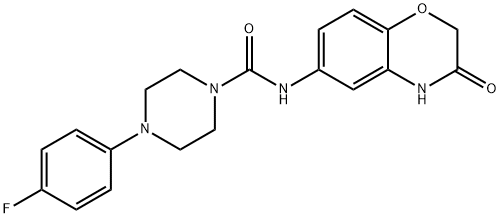 4-(4-FLUOROPHENYL)-N-(3-OXO-3,4-DIHYDRO-2H-1,4-BENZOXAZIN-6-YL)TETRAHYDRO-1(2H)-PYRAZINECARBOXAMIDE Struktur