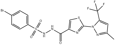 4-BROMO-N'-((2-[3-METHYL-5-(TRIFLUOROMETHYL)-1H-PYRAZOL-1-YL]-1,3-THIAZOL-4-YL)CARBONYL)BENZENESULFONOHYDRAZIDE Struktur