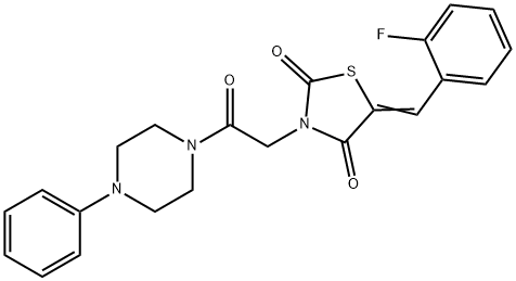 (5E)-5-(2-FLUOROBENZYLIDENE)-3-[2-OXO-2-(4-PHENYLPIPERAZIN-1-YL)ETHYL]-1,3-THIAZOLIDINE-2,4-DIONE Struktur