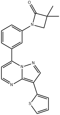 3,3-DIMETHYL-1-(3-[3-(2-THIENYL)PYRAZOLO[1,5-A]PYRIMIDIN-7-YL]PHENYL)-2-AZETANONE Struktur