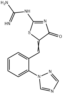 N-[4-OXO-5-((Z)-[2-(1H-1,2,4-TRIAZOL-1-YL)PHENYL]METHYLIDENE)-1,3-THIAZOL-2(4H)-YL]GUANIDINE Struktur