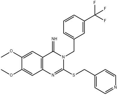 6,7-DIMETHOXY-2-[(4-PYRIDINYLMETHYL)SULFANYL]-3-[3-(TRIFLUOROMETHYL)BENZYL]-4(3H)-QUINAZOLINIMINE Struktur