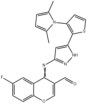 4-((3-[3-(2,5-DIMETHYL-1H-PYRROL-1-YL)-2-THIENYL]-1H-PYRAZOL-5-YL)IMINO)-6-FLUORO-4H-CHROMENE-3-CARBALDEHYDE Struktur