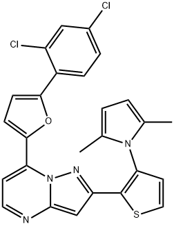 7-[5-(2,4-DICHLOROPHENYL)-2-FURYL]-2-[3-(2,5-DIMETHYL-1H-PYRROL-1-YL)-2-THIENYL]PYRAZOLO[1,5-A]PYRIMIDINE Struktur