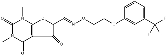 1,3-DIMETHYL-2,4,5-TRIOXO-1,2,3,4,5,6-HEXAHYDROFURO[2,3-D]PYRIMIDINE-6-CARBALDEHYDE O-(2-[3-(TRIFLUOROMETHYL)PHENOXY]ETHYL)OXIME Struktur