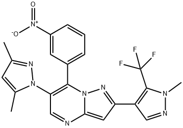 6-(3,5-DIMETHYL-1H-PYRAZOL-1-YL)-2-[1-METHYL-5-(TRIFLUOROMETHYL)-1H-PYRAZOL-4-YL]-7-(3-NITROPHENYL)PYRAZOLO[1,5-A]PYRIMIDINE Struktur