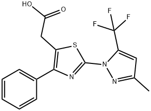 2-(2-[3-METHYL-5-(TRIFLUOROMETHYL)-1H-PYRAZOL-1-YL]-4-PHENYL-1,3-THIAZOL-5-YL)ACETIC ACID Struktur