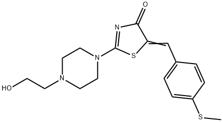 2-[4-(2-HYDROXYETHYL)PIPERAZINO]-5-((E)-[4-(METHYLSULFANYL)PHENYL]METHYLIDENE)-1,3-THIAZOL-4(5H)-ONE Struktur