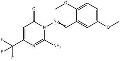 2-AMINO-3-([(E)-(2,5-DIMETHOXYPHENYL)METHYLIDENE]AMINO)-6-(TRIFLUOROMETHYL)-4(3H)-PYRIMIDINONE Struktur