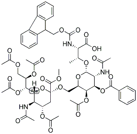 O-METHYL-(4,7,8,9-TETRA ACETYL)-N-ACETYL-ALPHA-SIALAT-YL O-(4-ACETYL,3-BENZOYL)-N-ACETYL-ALPHA-D-GALACTOSAMINYL)-N-ALPHA-FMOC-L-THREONINE Struktur