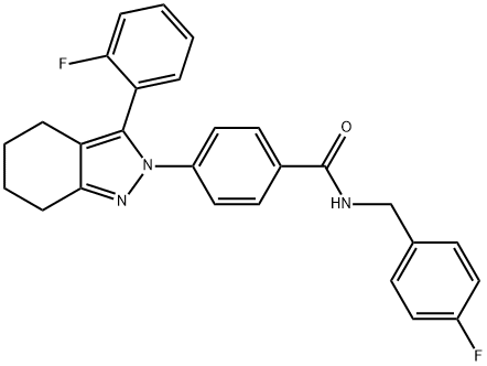 N-(4-FLUOROBENZYL)-4-[3-(2-FLUOROPHENYL)-4,5,6,7-TETRAHYDRO-2H-INDAZOL-2-YL]BENZENECARBOXAMIDE Struktur