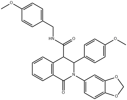 (2-BENZO[3,4-D]1,3-DIOXOLEN-5-YL-3-(4-METHOXYPHENYL)-1-OXO(4-2,3,4-TRIHYDROISOQUINOLYL))-N-((4-METHOXYPHENYL)METHYL)FORMAMIDE Struktur