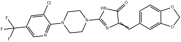 5-(1,3-BENZODIOXOL-5-YLMETHYLENE)-2-(4-[3-CHLORO-5-(TRIFLUOROMETHYL)-2-PYRIDINYL]PIPERAZINO)-3,5-DIHYDRO-4H-IMIDAZOL-4-ONE Struktur