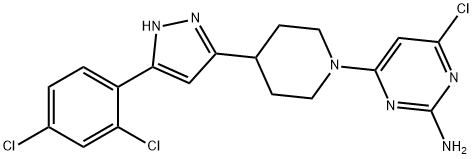 4-CHLORO-6-(4-[5-(2,4-DICHLOROPHENYL)-1H-PYRAZOL-3-YL]PIPERIDINO)-2-PYRIMIDINAMINE Struktur