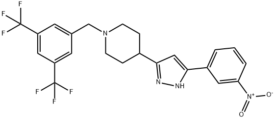 1-[3,5-BIS(TRIFLUOROMETHYL)BENZYL]-4-[5-(3-NITROPHENYL)-1H-PYRAZOL-3-YL]PIPERIDINE Struktur