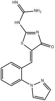 N-[4-OXO-5-((Z)-[2-(1H-PYRAZOL-1-YL)PHENYL]METHYLIDENE)-1,3-THIAZOL-2(4H)-YL]GUANIDINE Struktur