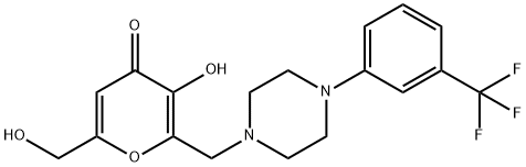 3-HYDROXY-6-(HYDROXYMETHYL)-2-((4-[3-(TRIFLUOROMETHYL)PHENYL]PIPERAZINO)METHYL)-4H-PYRAN-4-ONE Struktur