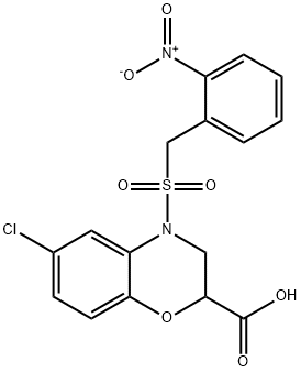 6-CHLORO-4-[(2-NITROBENZYL)SULFONYL]-3,4-DIHYDRO-2H-1,4-BENZOXAZINE-2-CARBOXYLIC ACID Struktur