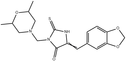 5-(1,3-BENZODIOXOL-5-YLMETHYLENE)-3-[(2,6-DIMETHYLMORPHOLINO)METHYL]-2-THIOXOTETRAHYDRO-4H-IMIDAZOL-4-ONE Struktur