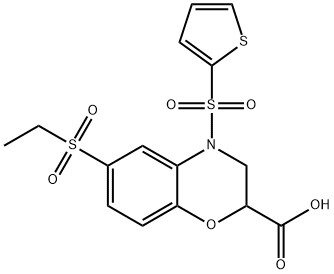 6-(ETHYLSULFONYL)-4-(2-THIENYLSULFONYL)-3,4-DIHYDRO-2H-1,4-BENZOXAZINE-2-CARBOXYLIC ACID Struktur