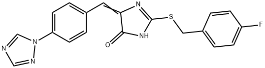 2-[(4-FLUOROBENZYL)SULFANYL]-4-((Z)-[4-(1H-1,2,4-TRIAZOL-1-YL)PHENYL]METHYLIDENE)-1H-IMIDAZOL-5-ONE Struktur