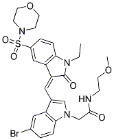 (Z)-2-(5-BROMO-3-((1-ETHYL-5-(MORPHOLINOSULFONYL)-2-OXOINDOLIN-3-YLIDENE)METHYL)-1H-INDOL-1-YL)-N-(2-METHOXYETHYL)ACETAMIDE Struktur