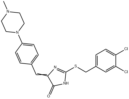 2-[(3,4-DICHLOROBENZYL)SULFANYL]-4-((Z)-[4-(4-METHYLPIPERAZINO)PHENYL]METHYLIDENE)-1H-IMIDAZOL-5-ONE Struktur