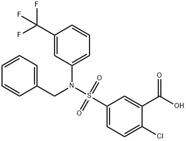 5-[BENZYL-(3-TRIFLUOROMETHYL-PHENYL)-SULFAMOYL]-2-CHLORO-BENZOIC ACID Struktur