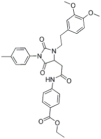 ETHYL 4-(2-(3-(3,4-DIMETHOXYPHENETHYL)-2,5-DIOXO-1-P-TOLYLIMIDAZOLIDIN-4-YL)ACETAMIDO)BENZOATE Struktur