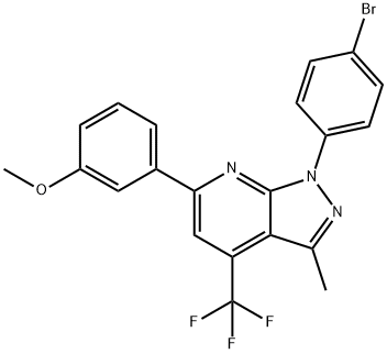 1-(4-BROMOPHENYL)-6-(3-METHOXYPHENYL)-3-METHYL-4-(TRIFLUOROMETHYL)-1H-PYRAZOLO[3,4-B]PYRIDINE Struktur