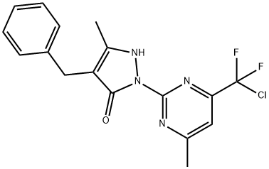 4-BENZYL-2-(4-[CHLORO(DIFLUORO)METHYL]-6-METHYL-2-PYRIMIDINYL)-5-METHYL-1,2-DIHYDRO-3H-PYRAZOL-3-ONE Struktur